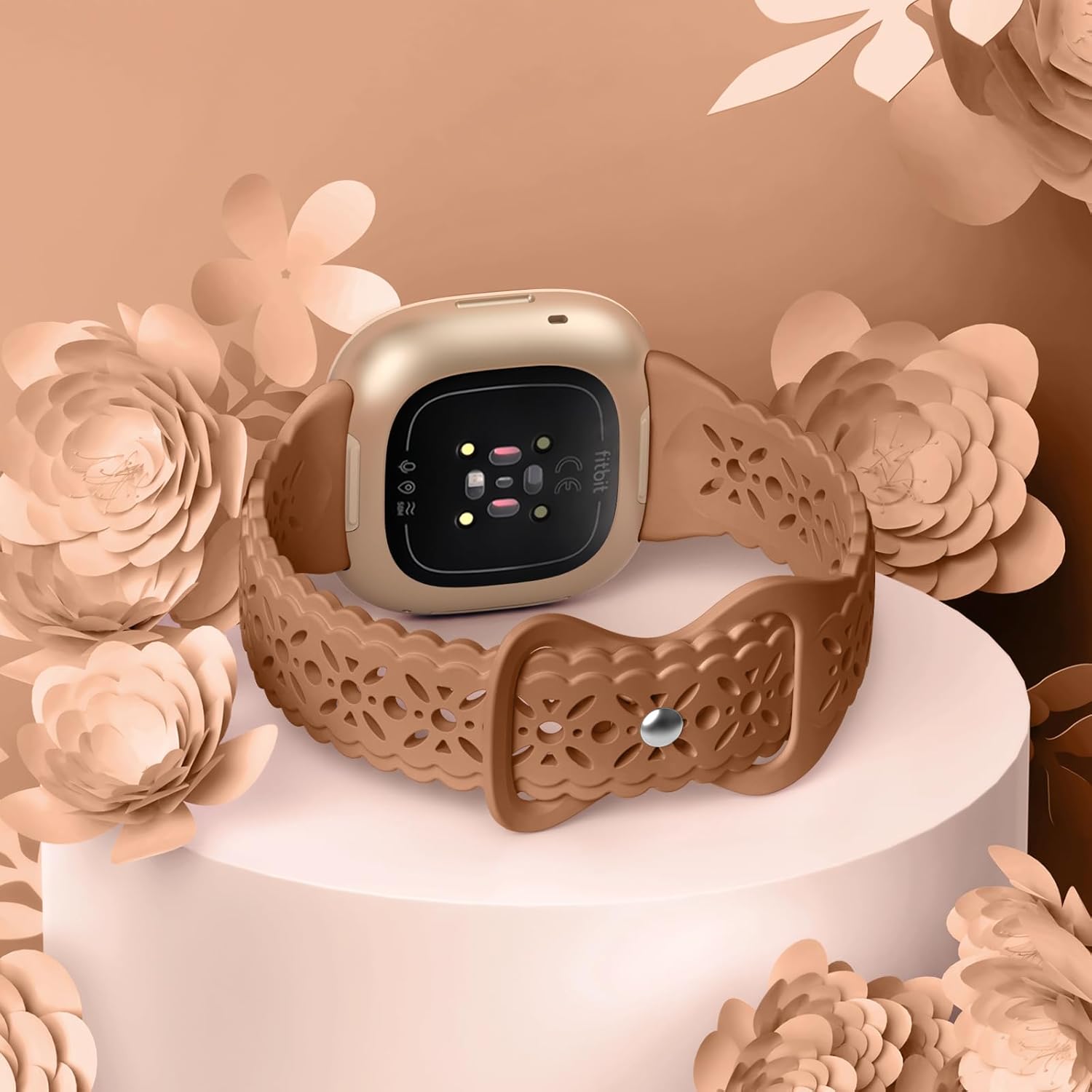Dirrelo Paquete de 4 correas de silicona de encaje compatibles con Fitbit SenseFitbit Versa 3 bandas mujeresFitbit Versa 4 bandasSense 2 bandas,