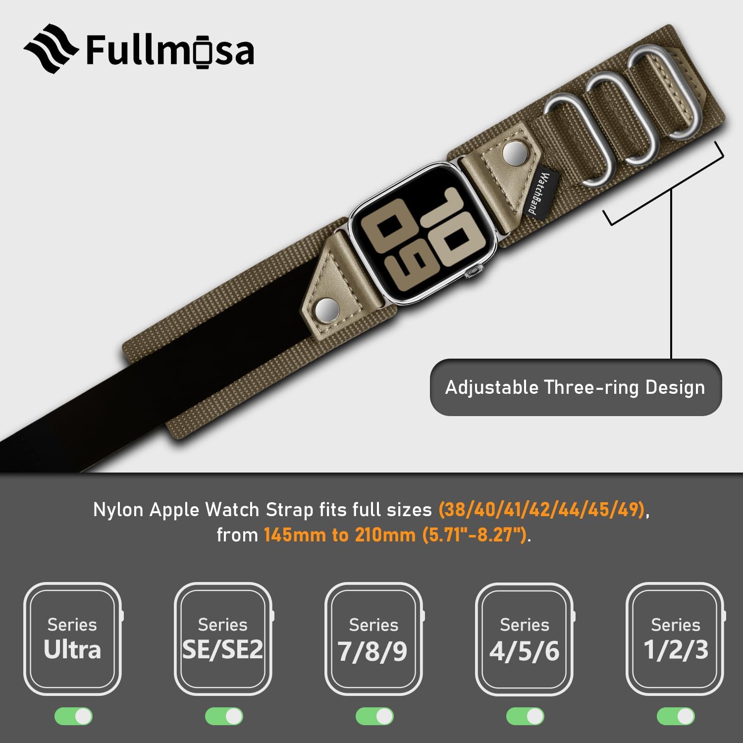 Fullmosa Correa compatible con Apple Watch de 1.654 in 1.732 in 1.772 in 1.929 in 1.496 in 1.575 in 1.614 in, correa de nailon para Apple Watch