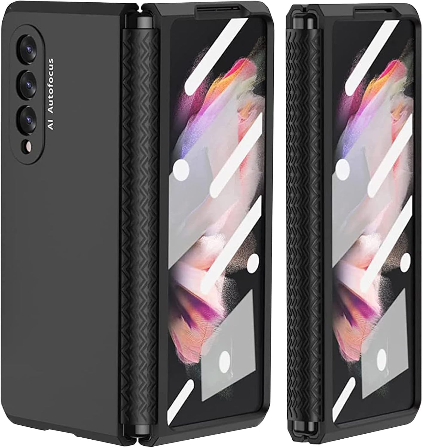 Miimall Funda compatible con Samsung Galaxy Z Fold 3 con protección de bisagra, bisagra retráctil plegable + película de pantalla