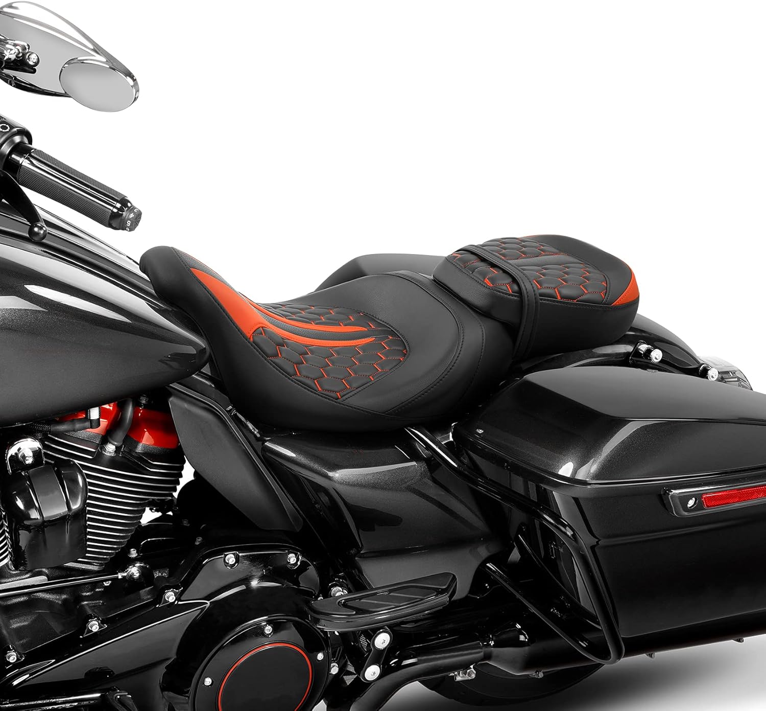 XFMT Asiento de pasajero de dos piezas para motocicleta de dos piezas, de perfil bajo, para Harley Touring CVO Road King Road Glide, Street Glide,