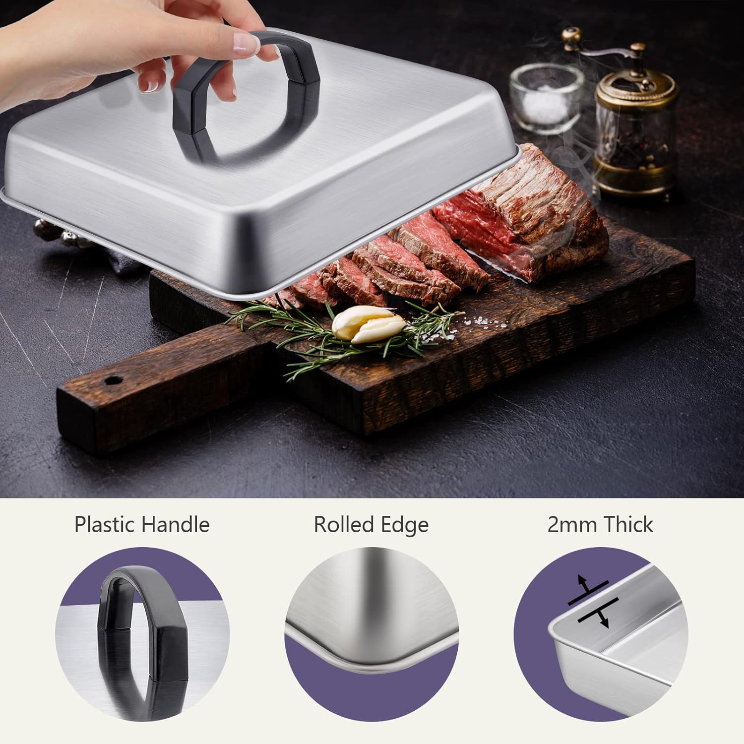 Leonyo – Cubierta cuadrada para parrilla, cúpula de fusión de quesos de 9.3 pulgadas, acero inoxidable, cubierta de metal para barbacoa para
