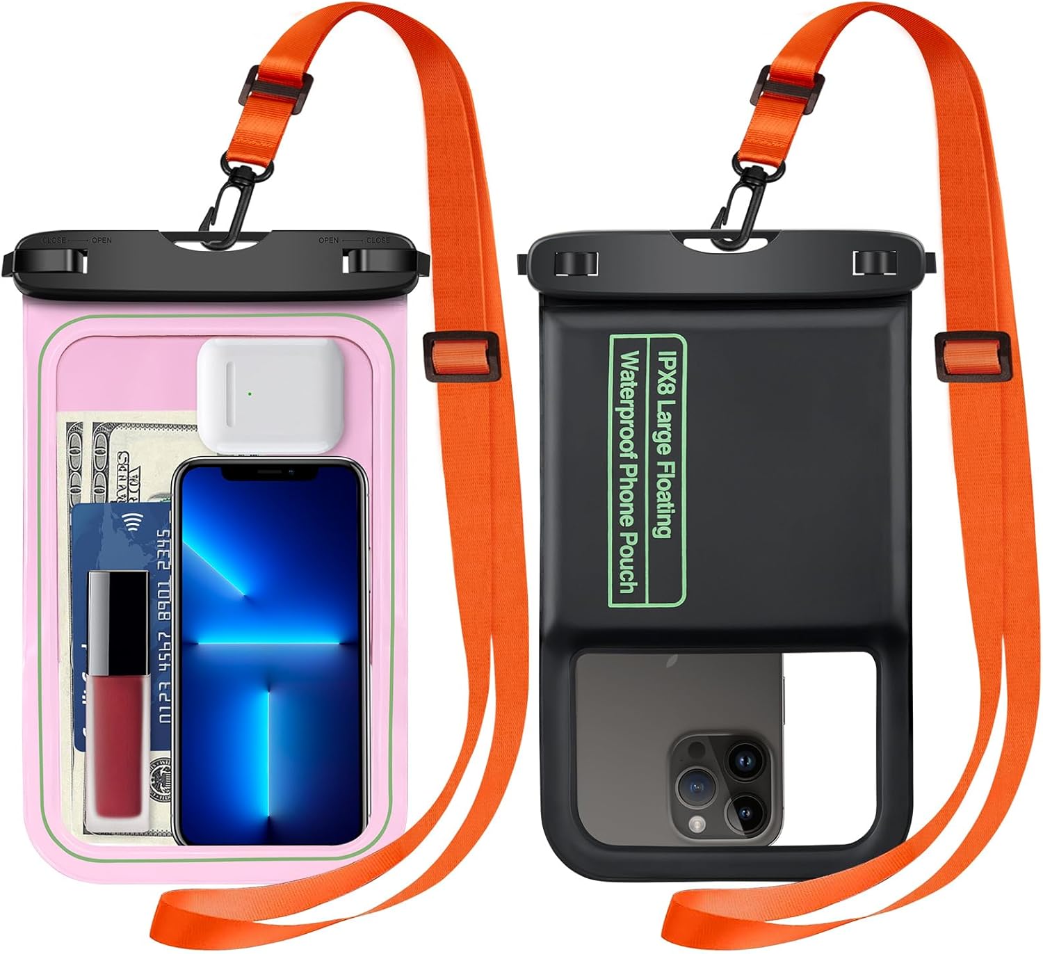 SUPFINE Bolsa flotante impermeable para teléfono, 2 unidades Funda grande impermeable para teléfono, bolsas secas universales para iPhone 14 Pro
