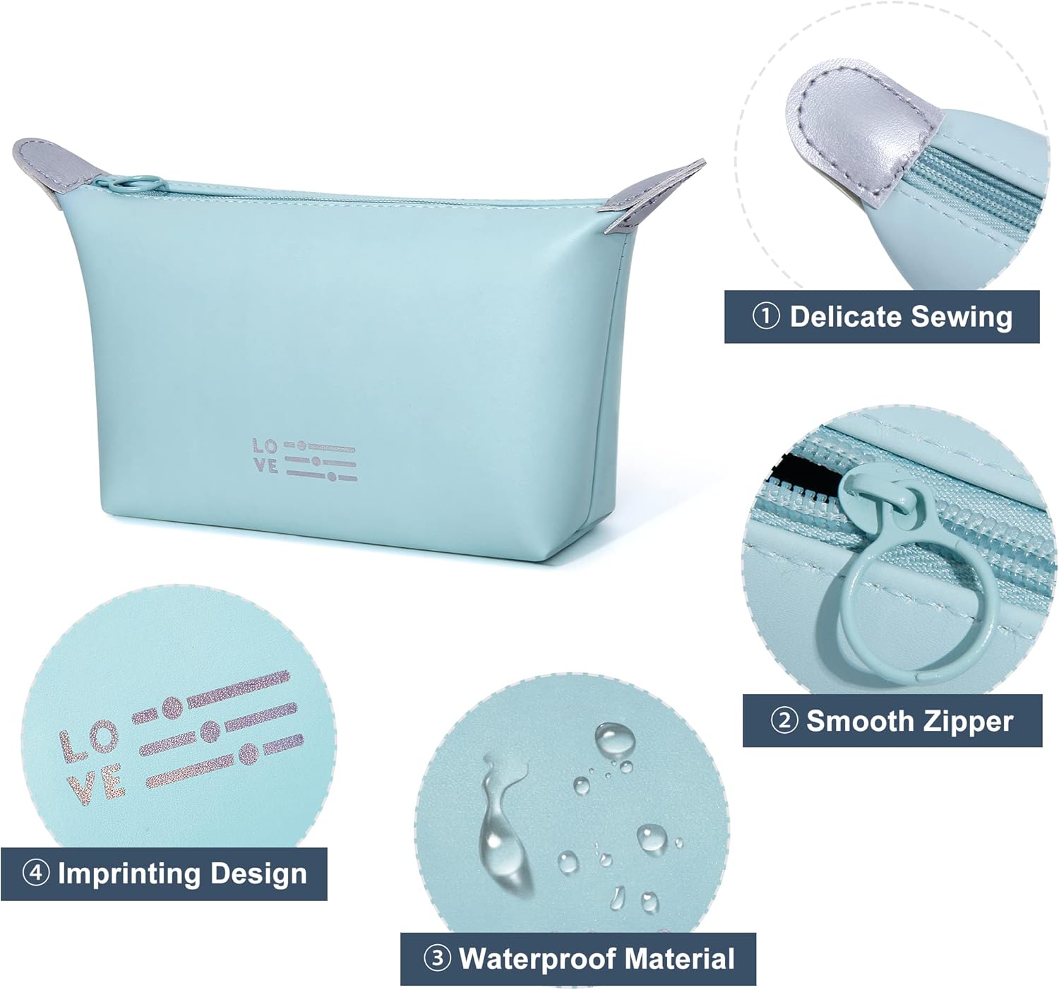 SELLYFELLY Pequeña bolsa de maquillaje para mujer, bolsa de maquillaje impermeable con cremallera, bolsa organizadora de maquillaje portátil, Azul,