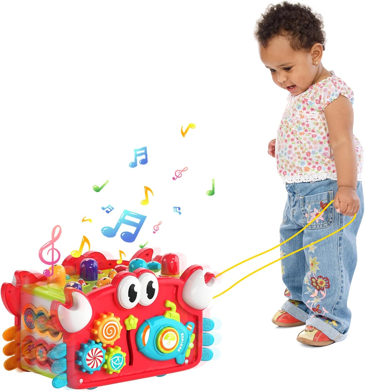 Juguetes Montessori de cangrejo 12 en 1 para niños de 1 año, juguetes martilladores con música y luces, cubo de actividades ocupadas juguetes