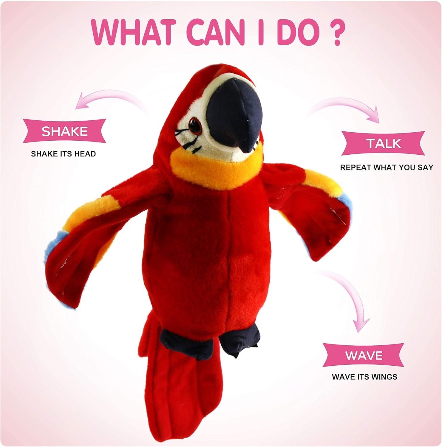 Houwsbaby Pal de peluche parlante, repite lo que dices, animal de peluche de guacamayo, disco electrónico, interactivo, animado, agitado, pájaro,
