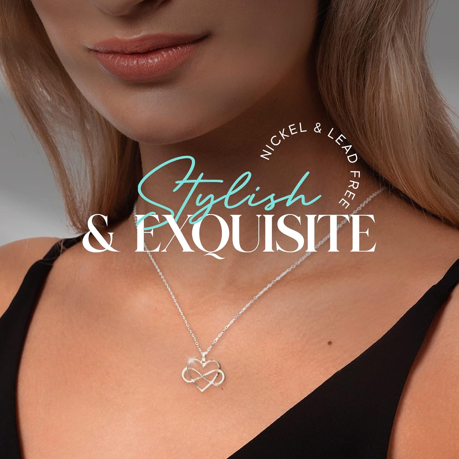 Infinity Heart Necklace, Stylish Sterling Silver Necklace, Handmade Necklaces on 18-Inch .925 Sterling Silver Chain for Women, Aunt and Niece Gift