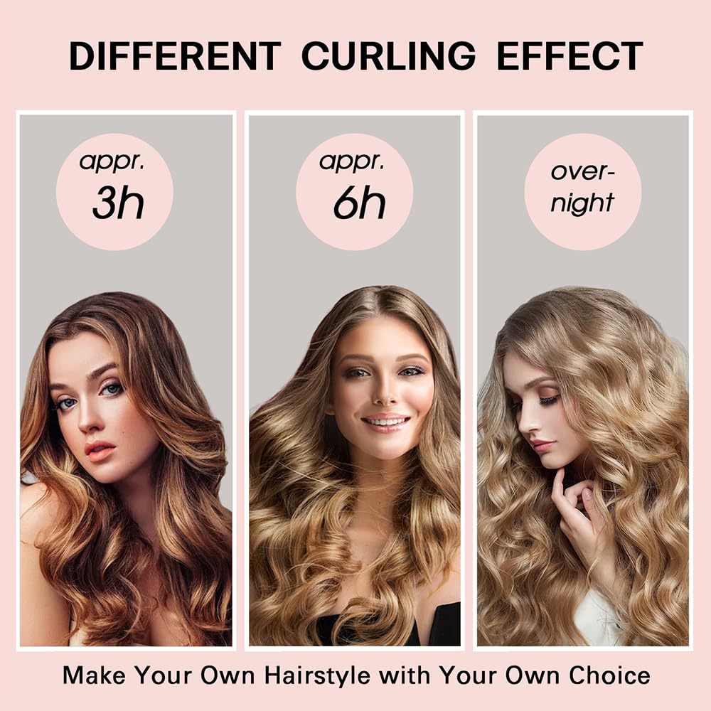 3 juegos6 rodillos de cabello sin calor de satén Ariuvor para rizos nocturnos, varillas suaves para diadema con gorras para todo tipo de cabello (3
