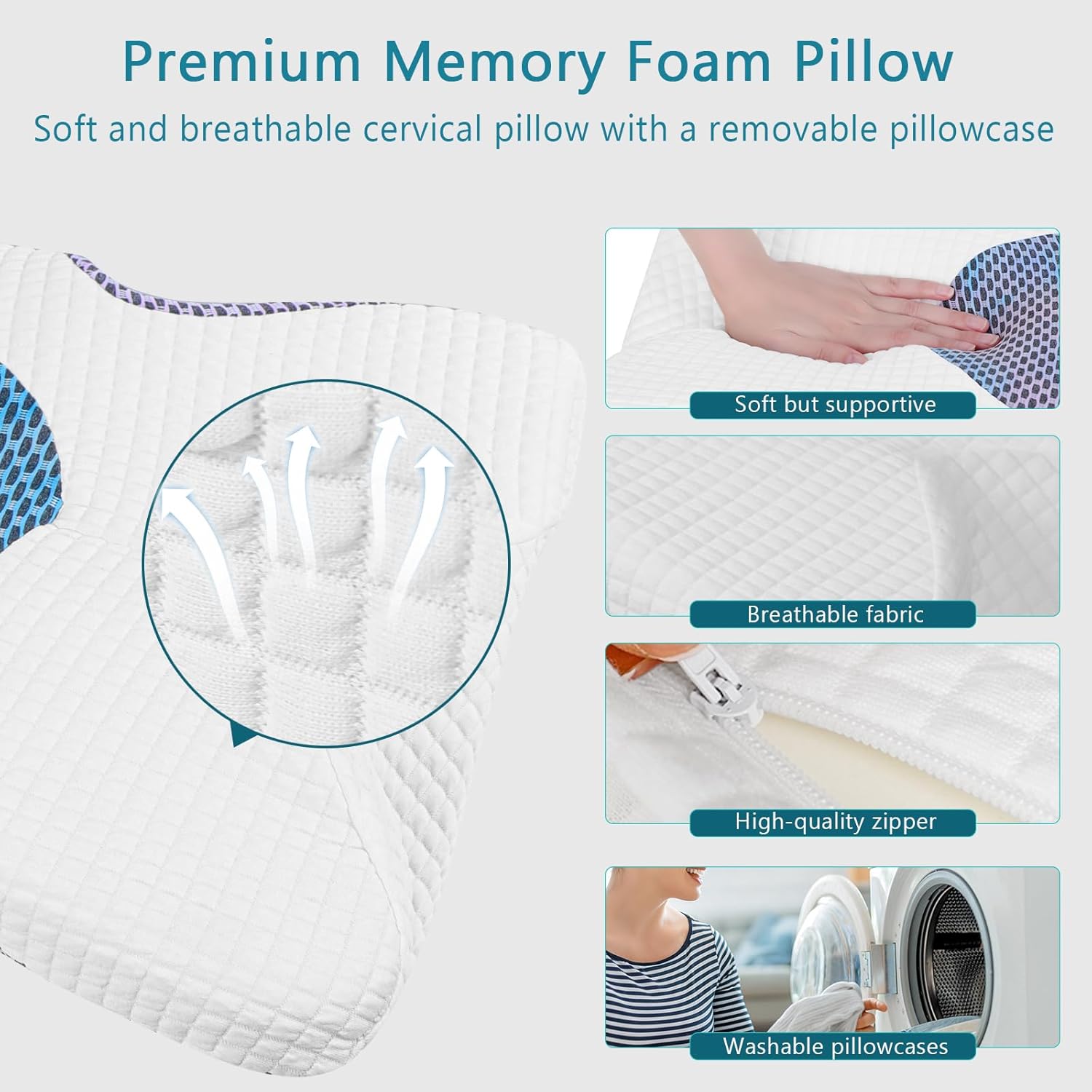 TZZLRLX Almohada cervical para aliviar el dolor, almohada cervical para soporte de cuello y hombros, almohada ergonómica de espuma viscoelástica