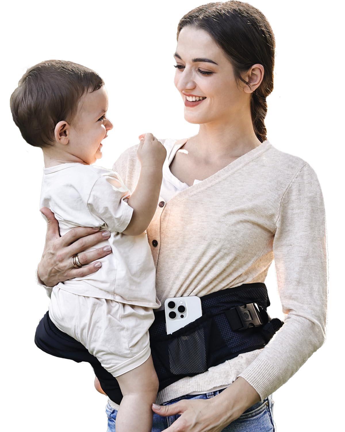 Portabebés ergonómico con múltiples bolsillos, cintura extendida ajustable para recién nacidos y niños pequeños de hasta 50 libras, color negro