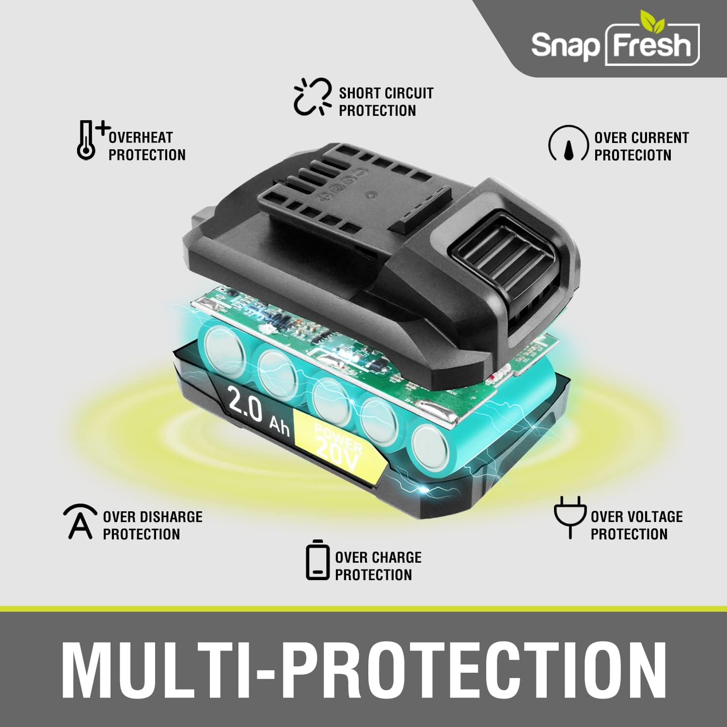 SnapFresh Batería de litio de 20 V para herramientas inalámbricas, batería de larga vida útil solo con todas las herramientas inalámbricas de 20 V,