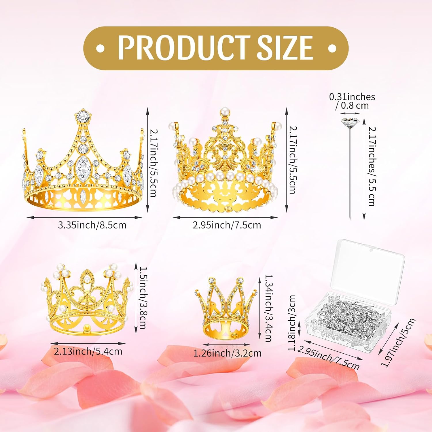 208 piezas de accesorios para ramo de flores incluyen 200 ramos de diamantes de imitación ramilletes y 8 mini tiara dorada corona de pastel para
