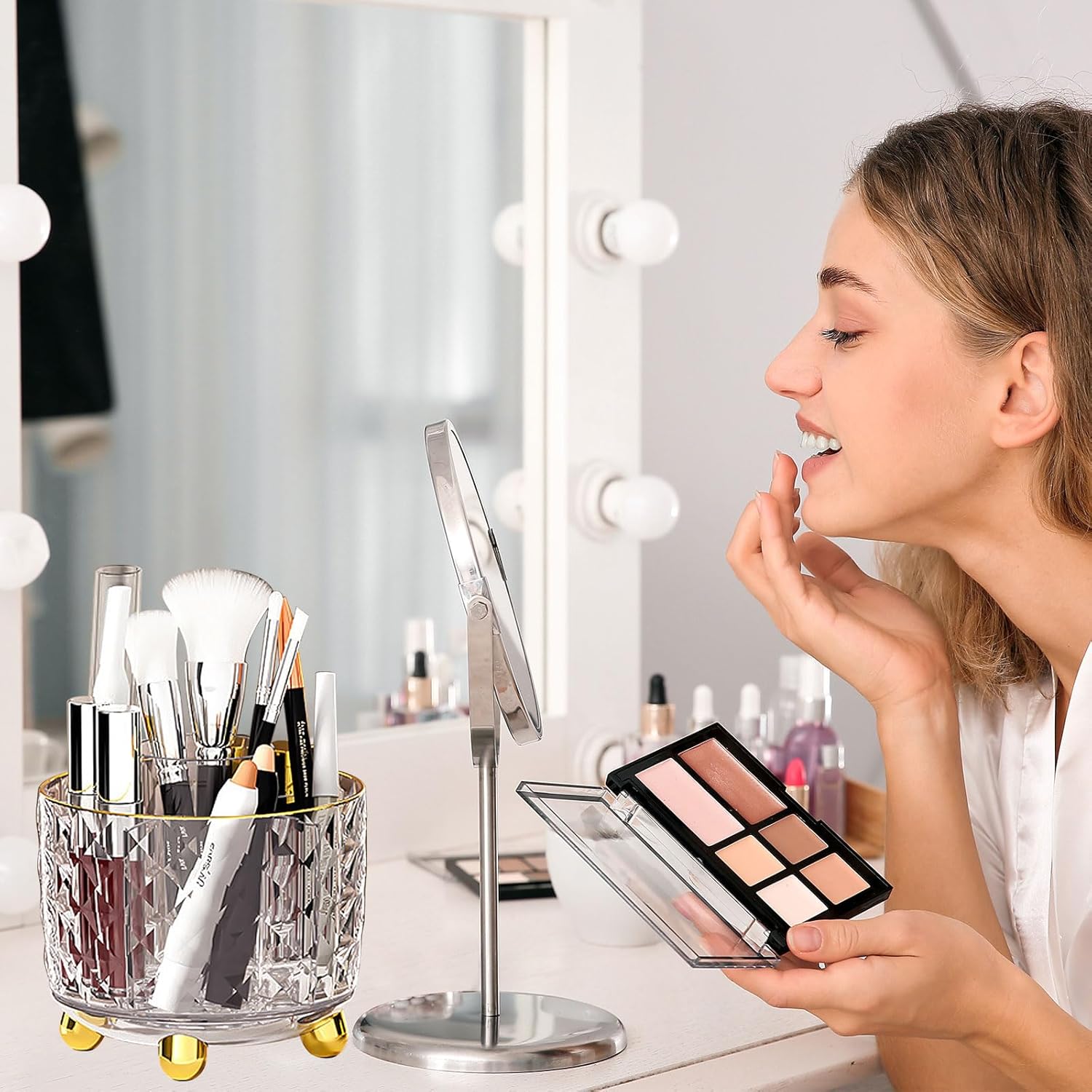 VACONICO Organizador giratorio de 360 para brochas de maquillaje, organizador de maquillaje, organización de maquillaje, almacenamiento de cuidado