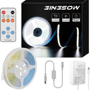 Gingsow Tira LED COB de 16.4 pies, 2400 LED, blanco frío, 6000 K, CRI90+, luces LED flexibles superbrillantes, regulables, 12 V, luz de cinta con Gingsow Tira LED COB de 16.4 pies, 2400 LED, blanco frío, 6000 K, CRI90+, luces LED flexibles superbrillantes, regulables, 12 V, luz de cinta con