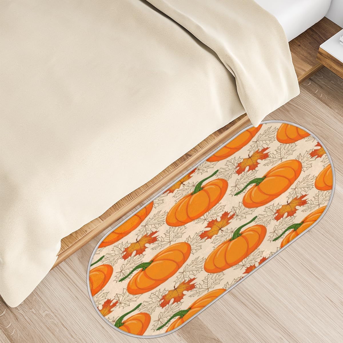 Pumpkin Maple Leaves Fall Thanksgiving Memory Foam Bathroom Rug Runner Soft Cozy Bath Rug Water Absorbent Non-Slip Bathroom Mat Thick Velvet Shower