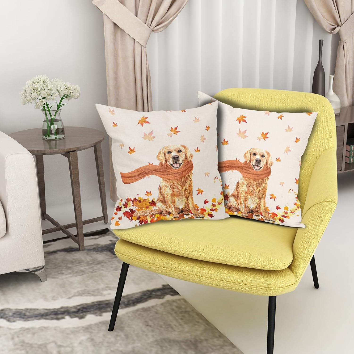 Golden Retriever – Funda de almohada de otoño con diseño de hojas de arce para perro, diseño de casa de campo, diseño moderno de Acción de Gracias,