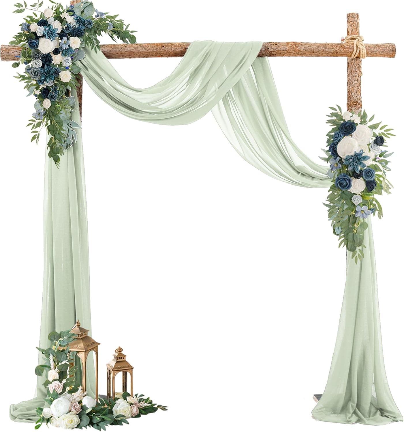 Tela drapeada para arco de boda, 2 paneles de 19 pies, cortinas verde salvia para telón de fondo, ceremonia de boda, decoración de recepción, tela