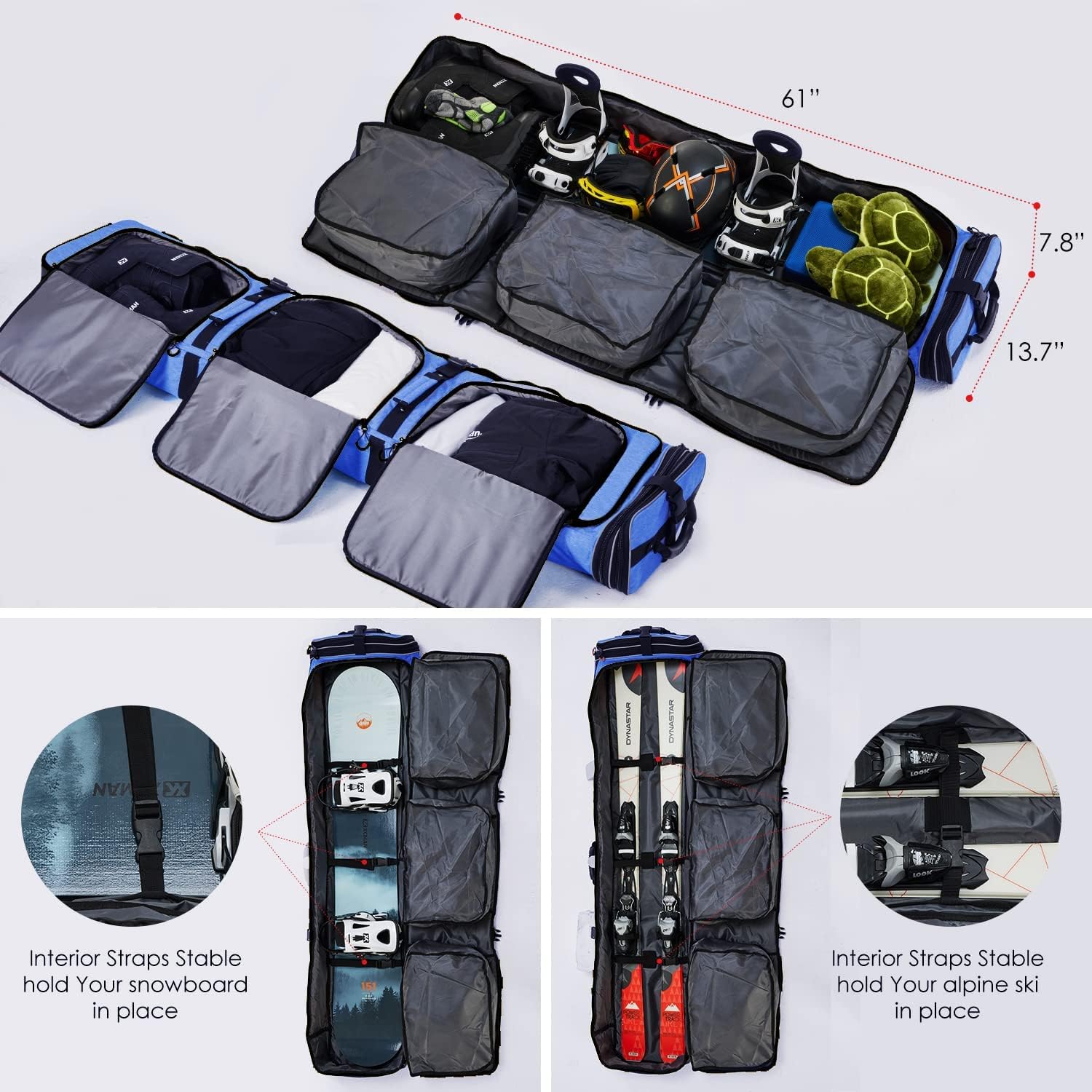 XCMAN Bolsa de snowboard con ruedas de longitud ajustable