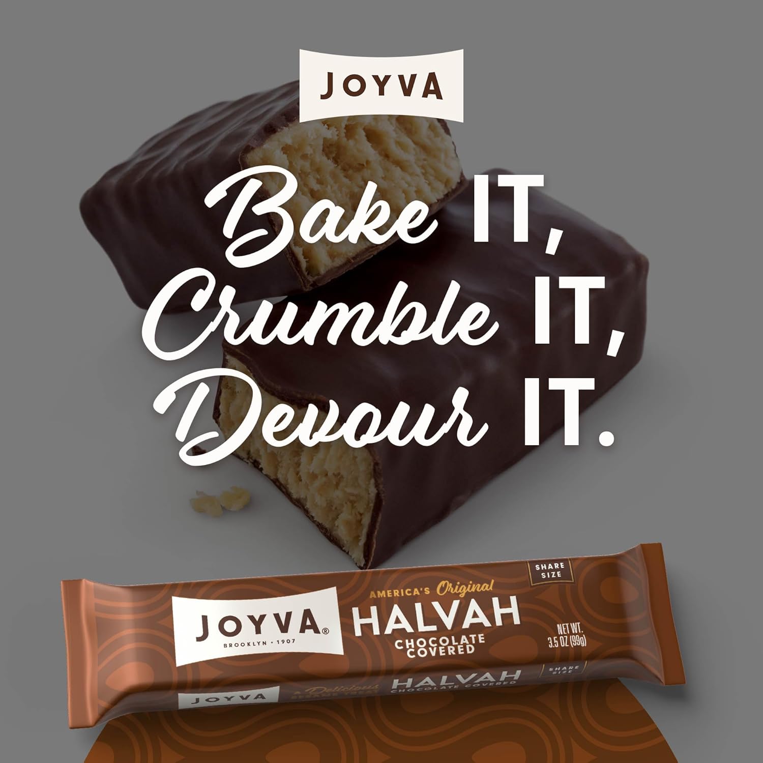 Joyva Halvah – Cubierta de chocolate, paquete de 20 unidades de 3.5 onzas, una deliciosa golosina de sésamo  Sin lácteos, sin gluten y Kosher Parve