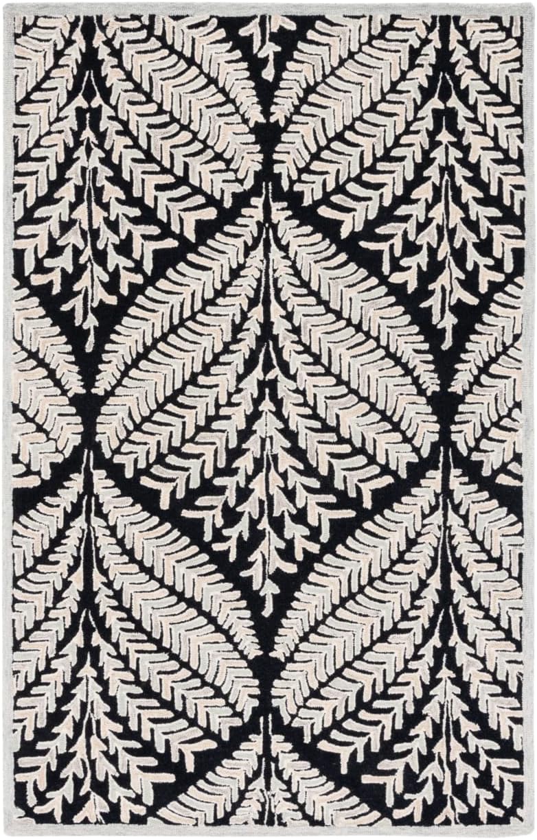 SAFAVIEH Capri Collection – Alfombra de área de 9 x 12 pies, color negro y marfil, lana hecha a mano, ideal para zonas de alto tráfico en sala de