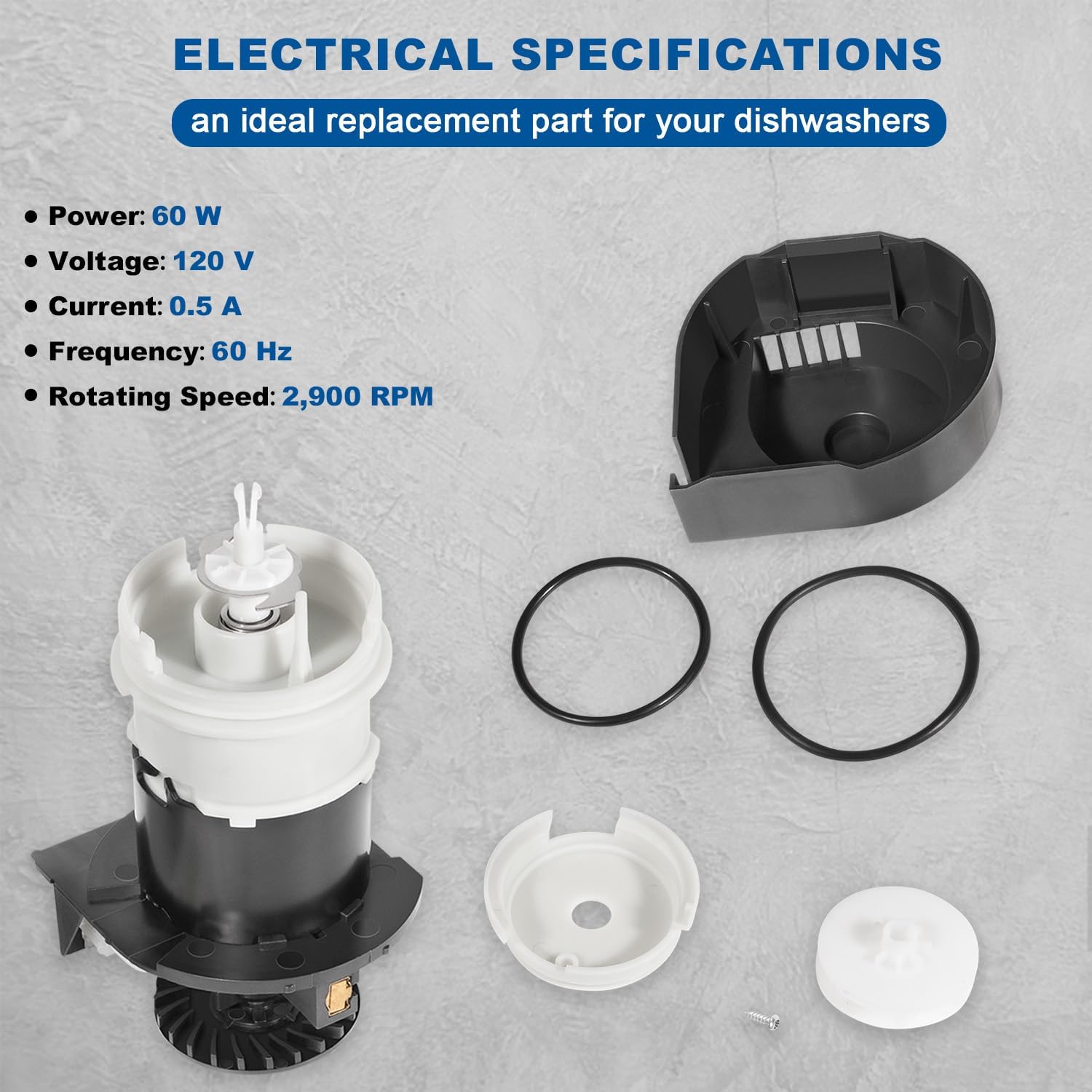 154844301 Kit de motor 154844301 Motor de bomba de circulación para lavavajillas con juntas tóricas para lavavajillas Frigidaire, reemplazo para