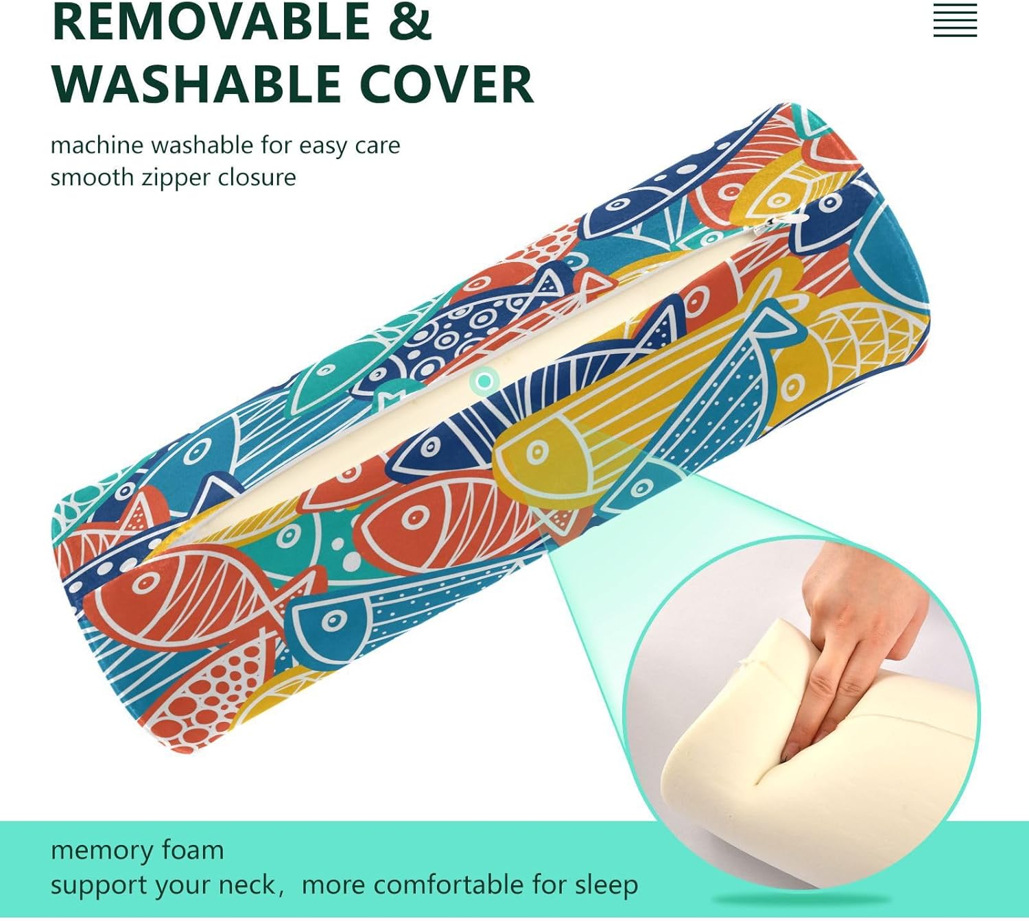 KLL Colorful Fish Bolster Pillow for Legs Sleeping Cylinder Neck Roll Pillow Sofa Round Pillows Cylinder Memory Foam Pillow Round Pillow Cases with
