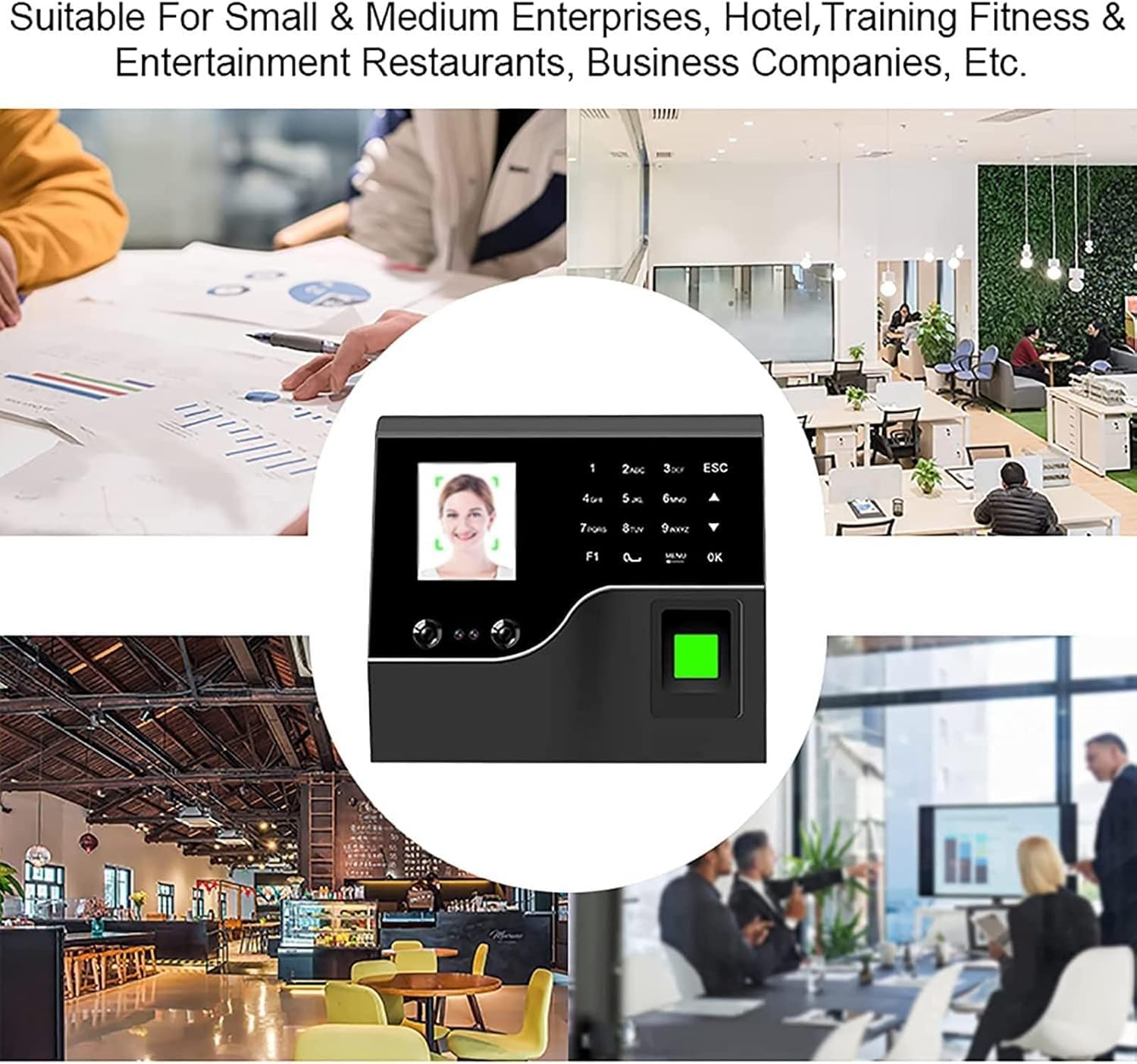 Reloj de hora, relojes biométricos de tiempo de huellas dactilares para empleados de pequeñas empresas, máquina de tarjeta de tiempo con pantalla