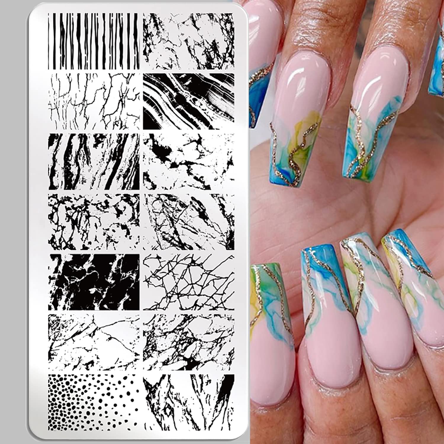 3 unids placas de estampado de uñas de mármol francés a rayas de arte de uñas plantilla de estampado de mármol de acero inoxidable diseño de uñas