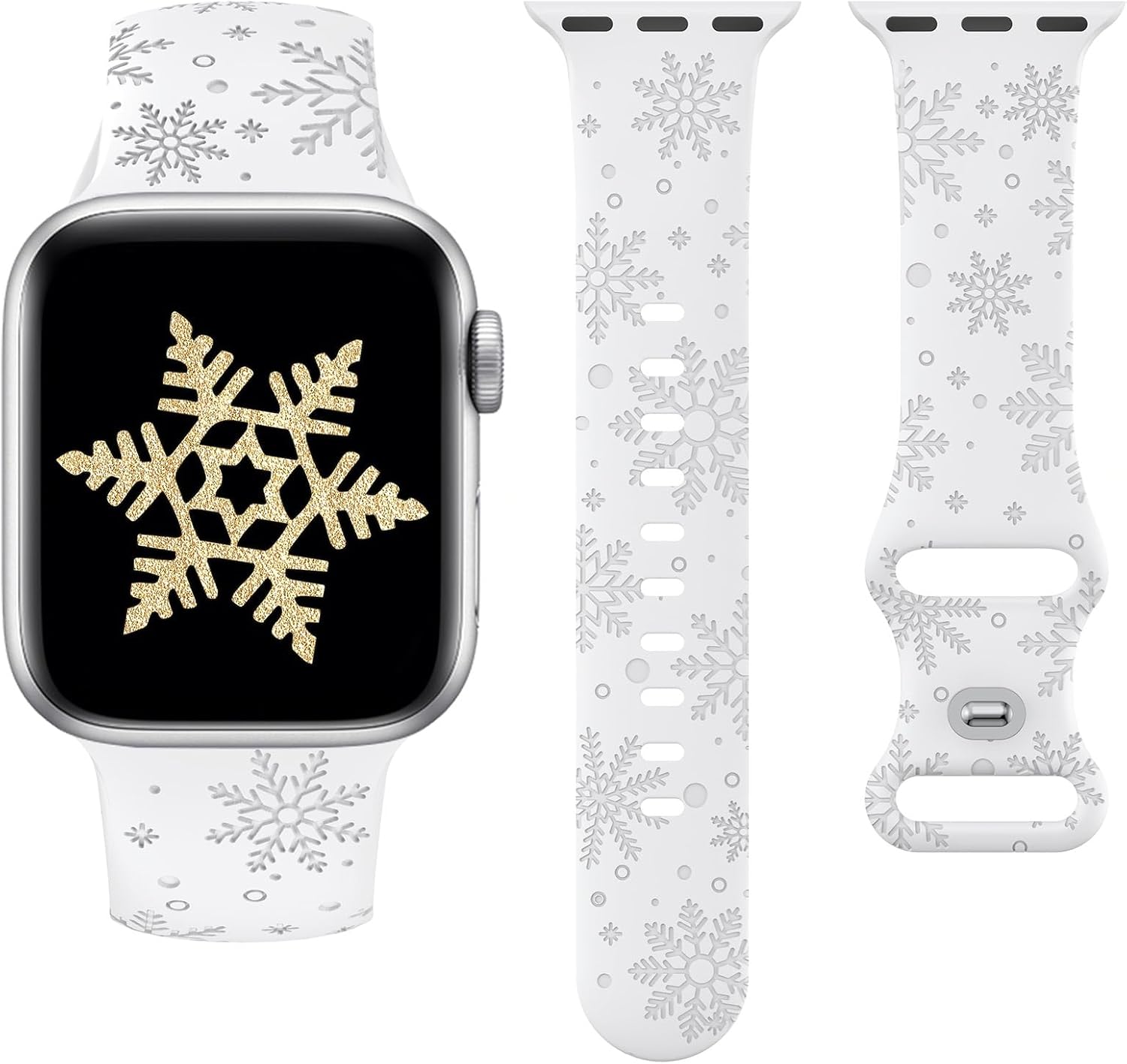 Correa grabada de copos de nieve de Navidad compatible con Apple Watch Series 9, 8, 7, 6, 5, 4, 3, 2, 1, SE 4244451.929 in (UltraUltra 2), correa de