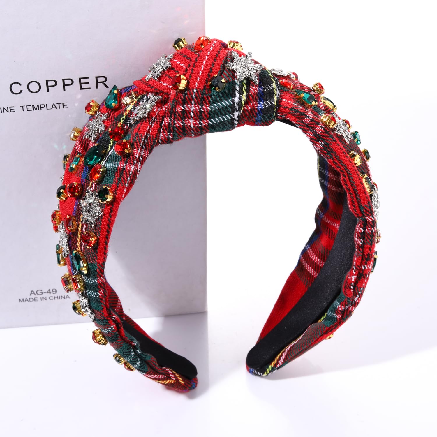 MOLOCH Diadema de Navidad para mujer, diseño de árbol de Navidad, lazo de copo de nieve, diadema anudada de cristal con joyas, decoración de