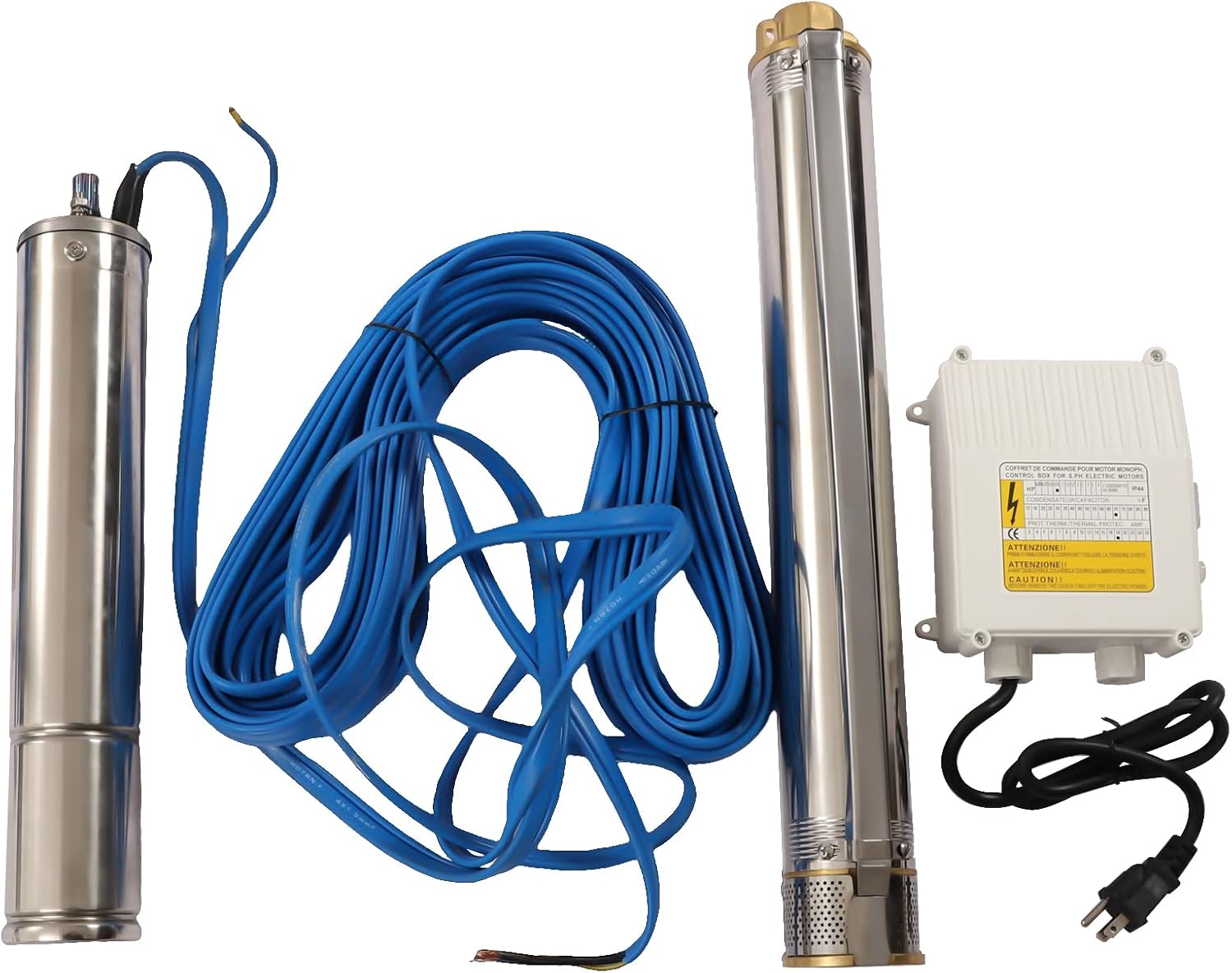 Fetcoi Bombas sumergibles con caja de control, 3 “OD Pipe 110V60HZ 0.55KW 0.75HP Bomba sumergible de pozo de acero inoxidable Bomba de pozo