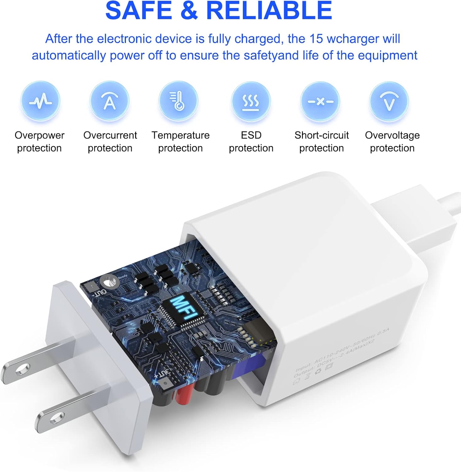 Paquete de 6 cargadores de pared USB, iGENJUN 2.4A de doble puerto USB, adaptador de corriente, bloque de enchufe para iPhone 15141312ProPro