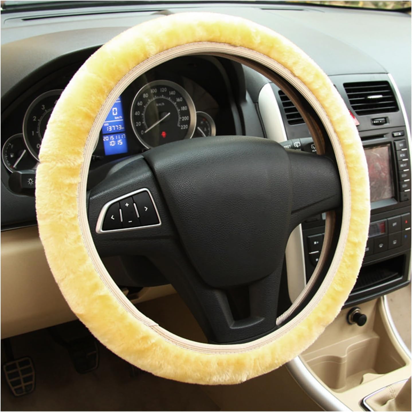 Ziciner Funda elástica mullida para volante, protector suave de 15 pulgadas para el invierno cálido, fundas antideslizantes y esponjosas para