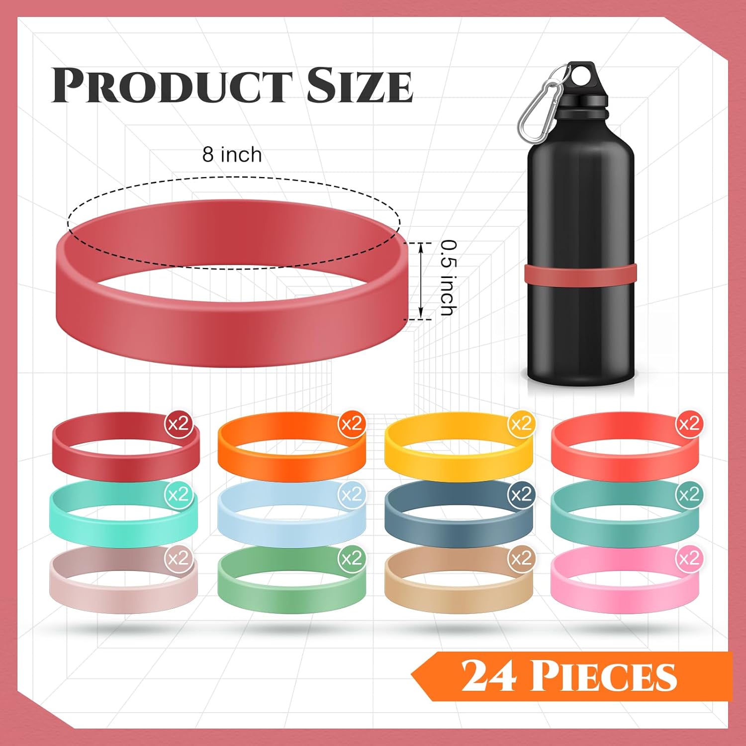 24 bandas elásticas de silicona de colores de 8 pulgadas, bandas elásticas de silicona de larga duración para libros, arte, envolturas de bolsas,