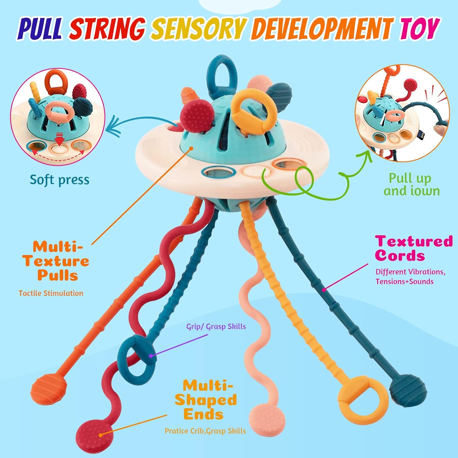 Juguetes sensoriales para bebés, Montessori Pull String Airplane Travel Toys para niños pequeños de 1 a 3 años, juguetes Montessori para bebés de 6