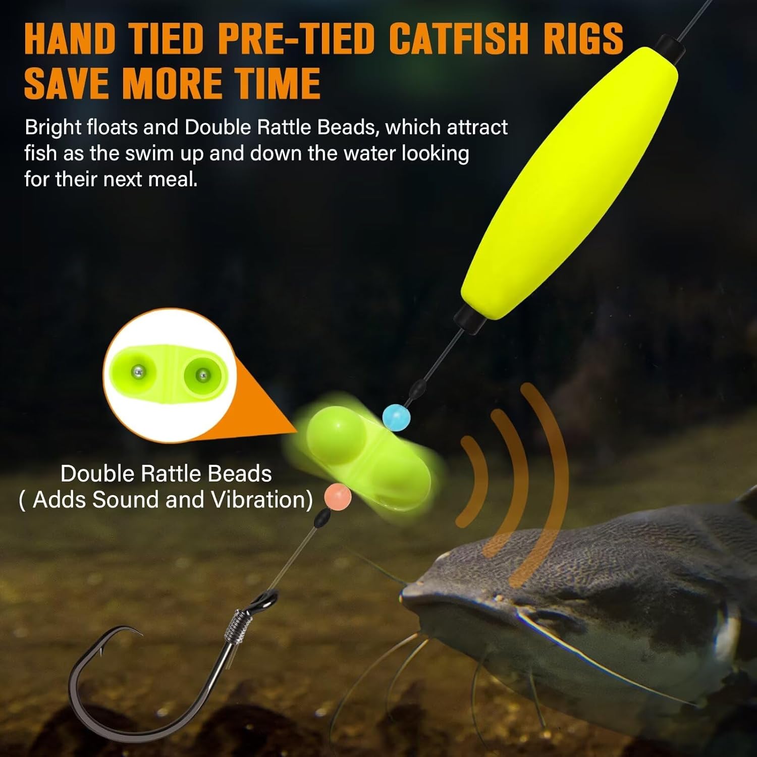 Dovesun Plataformas de pesca para bagre, 6 piezas de aparejos de pesca para gato, aparejo Santee Rig 50 60 70 80 ganchos circulares para flotadores