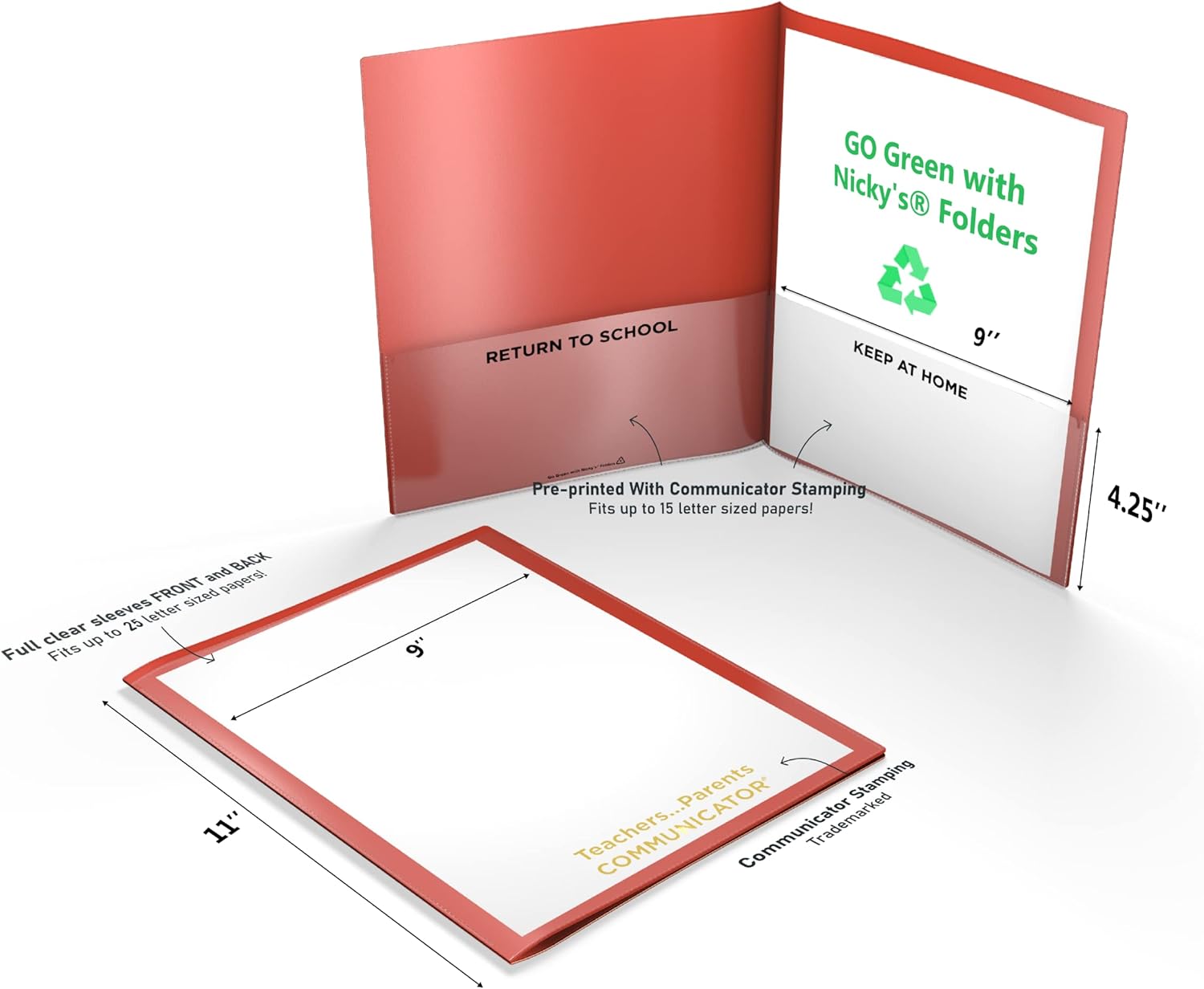 Nicky’s Folder – Carpeta para padres y profesores, patentada, resistente a desgarros, plástico flexible, 2 bolsillos interiores, 2 fundas