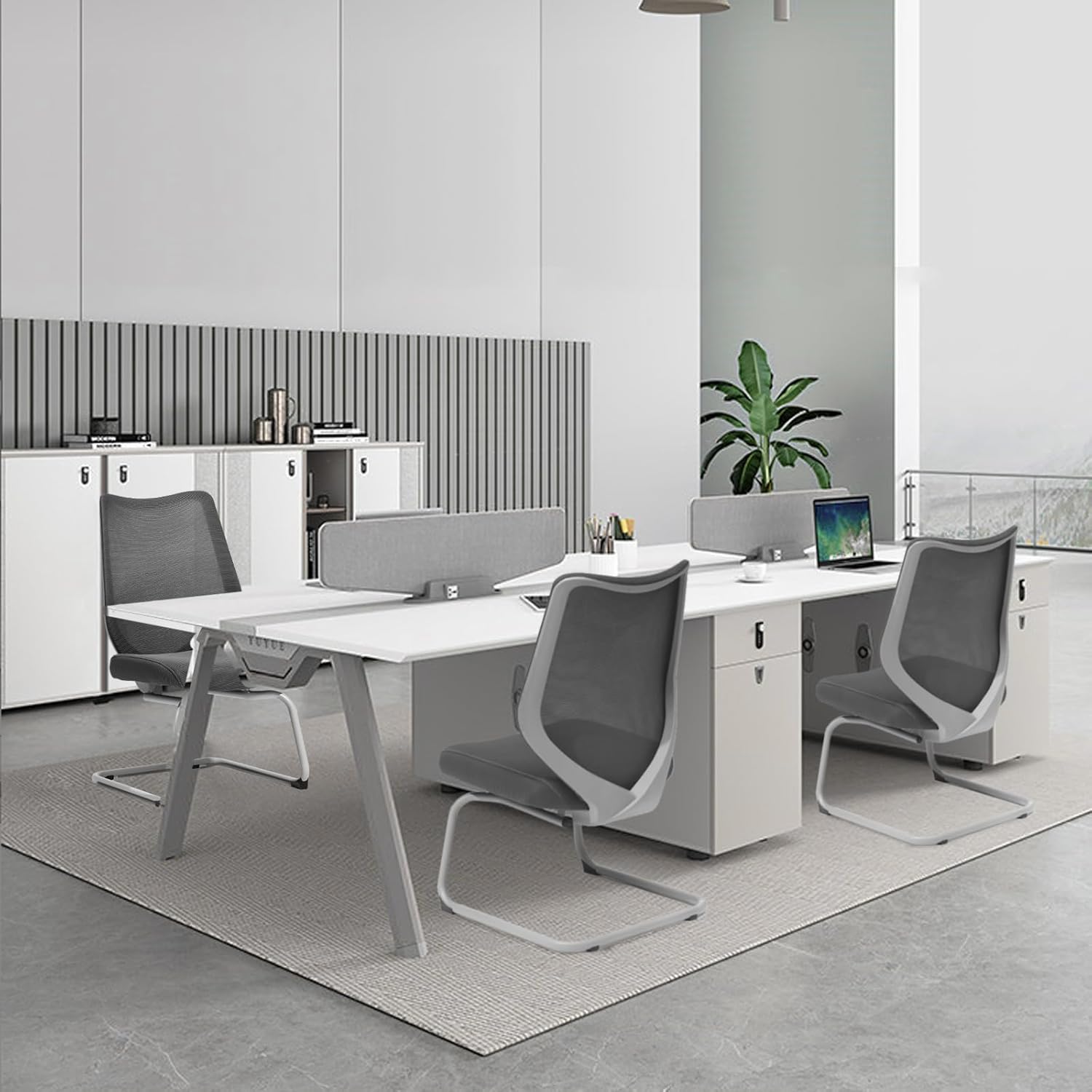 FYLICA Sillas de oficina sin ruedas, silla de sala de conferencias de malla transpirable, cojín mejorado y base de trineo, silla de recepción con