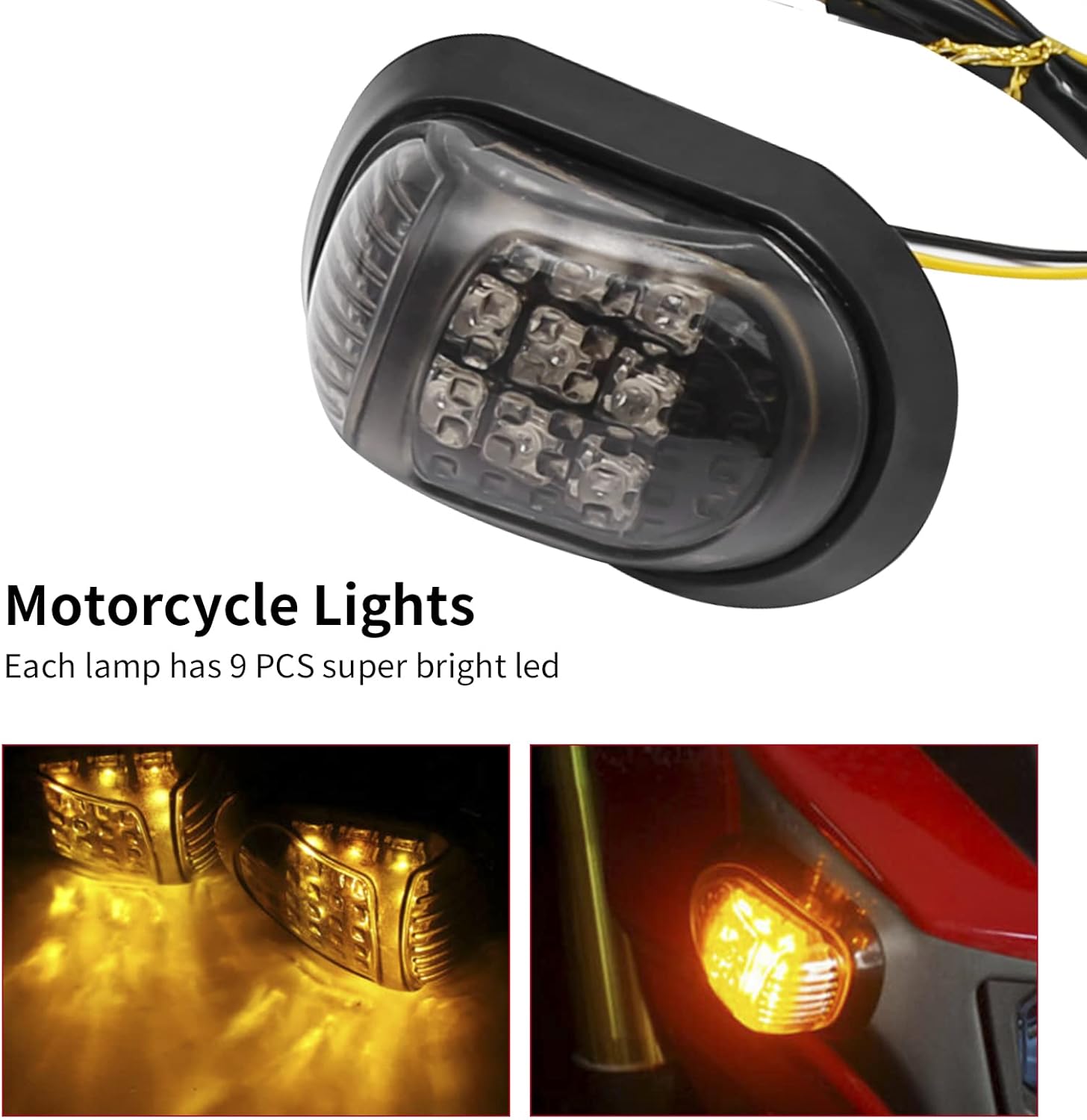 2 luces intermitentes de 12 V ámbar para motocicleta, 9 LED, montaje empotrado, indicadores intermitentes adecuados para todas las motocicletas de