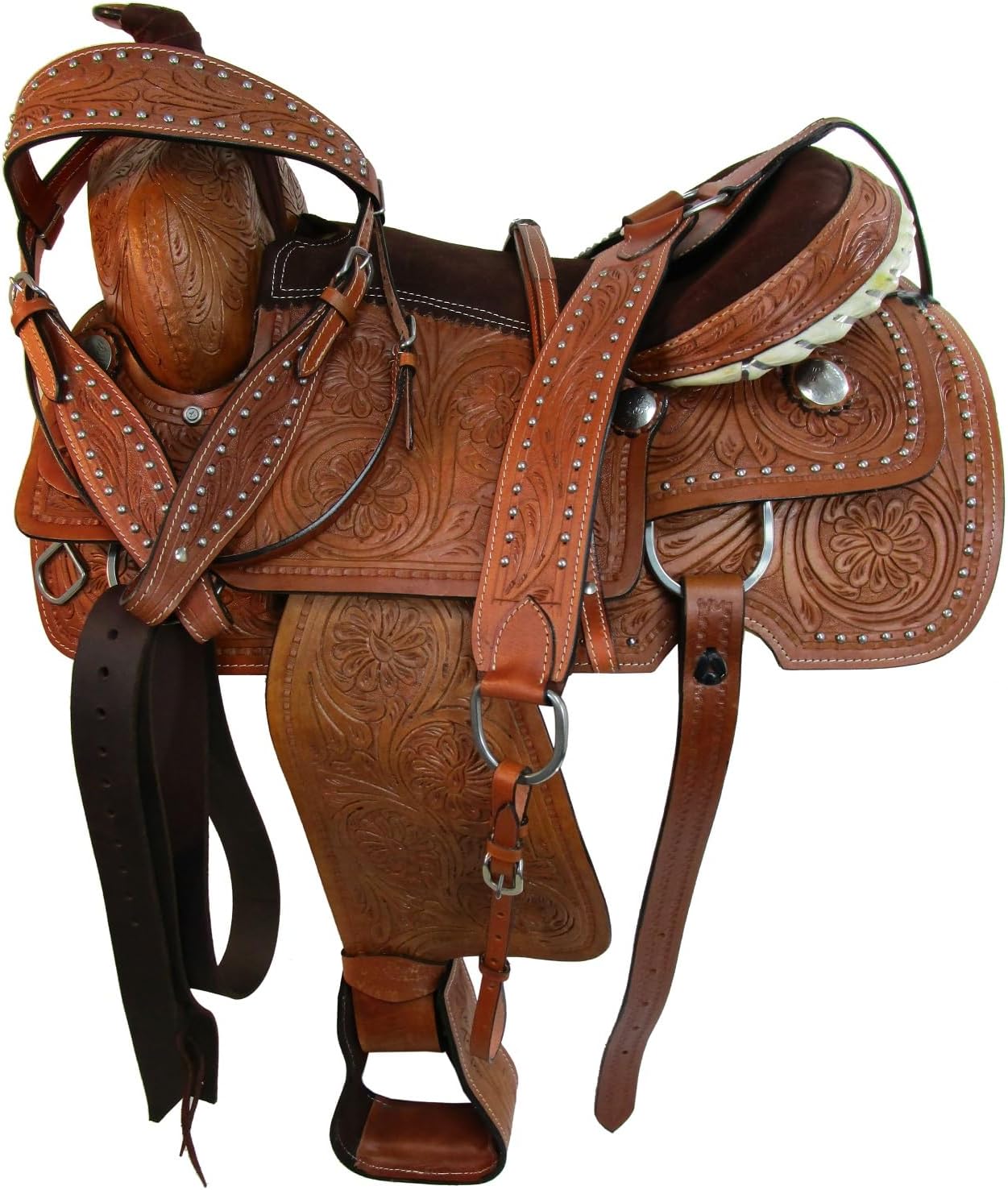Western Trail Saddle Pleasure Horse Floral Tooled Cowboy TACK Set 15 16 17 18