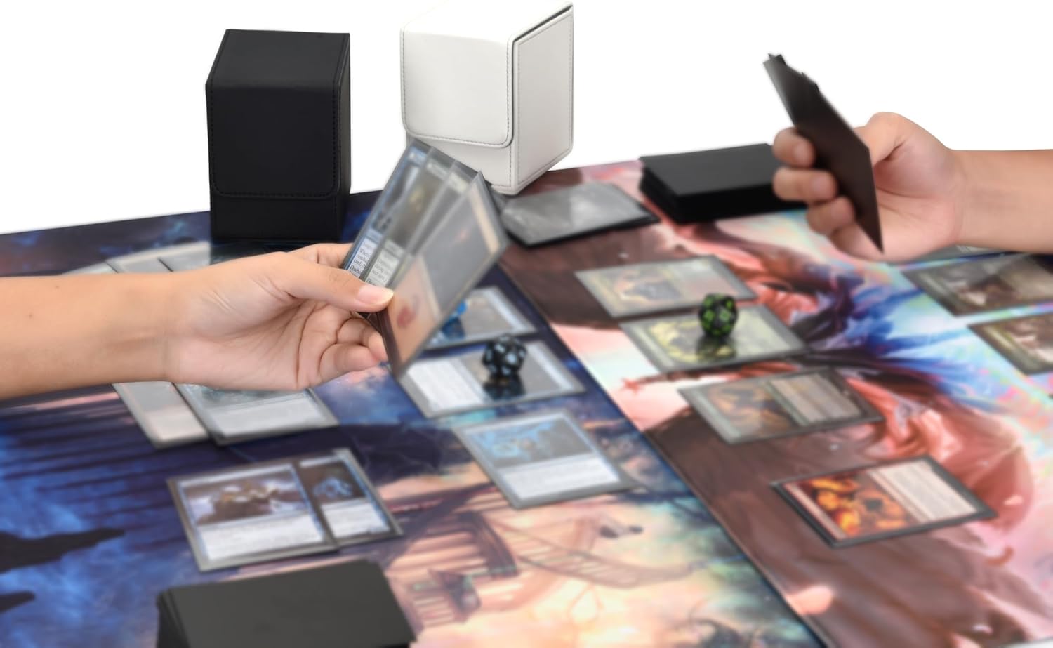 MTG – Caja de cubierta con 2 divisores, caja de gran capacidad para más de 80 tarjetas de doble manga, funda de piel sintética compatible con Magic