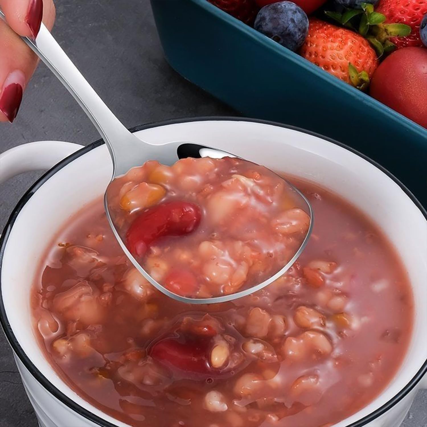 Cucharas de cabeza cuadrada, cuchara de azúcar cuadrada de estilo coreano, cucharas de sopa gruesas de acero inoxidable pesado, cucharas de mesa,