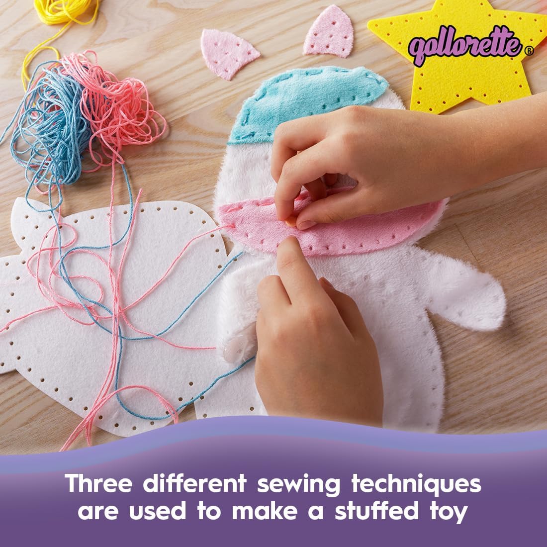 qollorette Kit de costura de piel para niños, cose tu propio unicornio de juguete de manualidades para niños, kit de costura para niños, aprende a