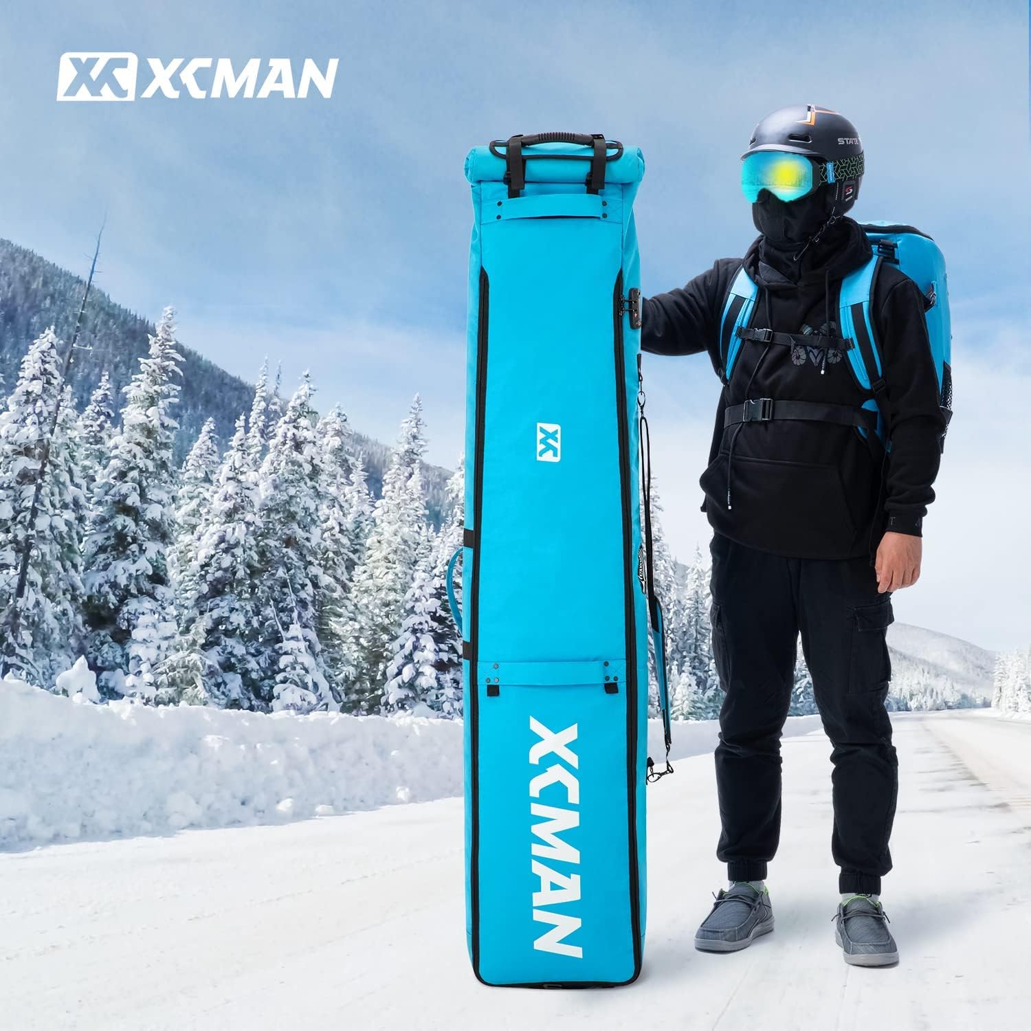 XCMAN Bolsa de snowboard acolchada con ruedas y cerradura, viajes por carretera y avión aéreo, longitud ajustable de 63 a 78 pulgadas