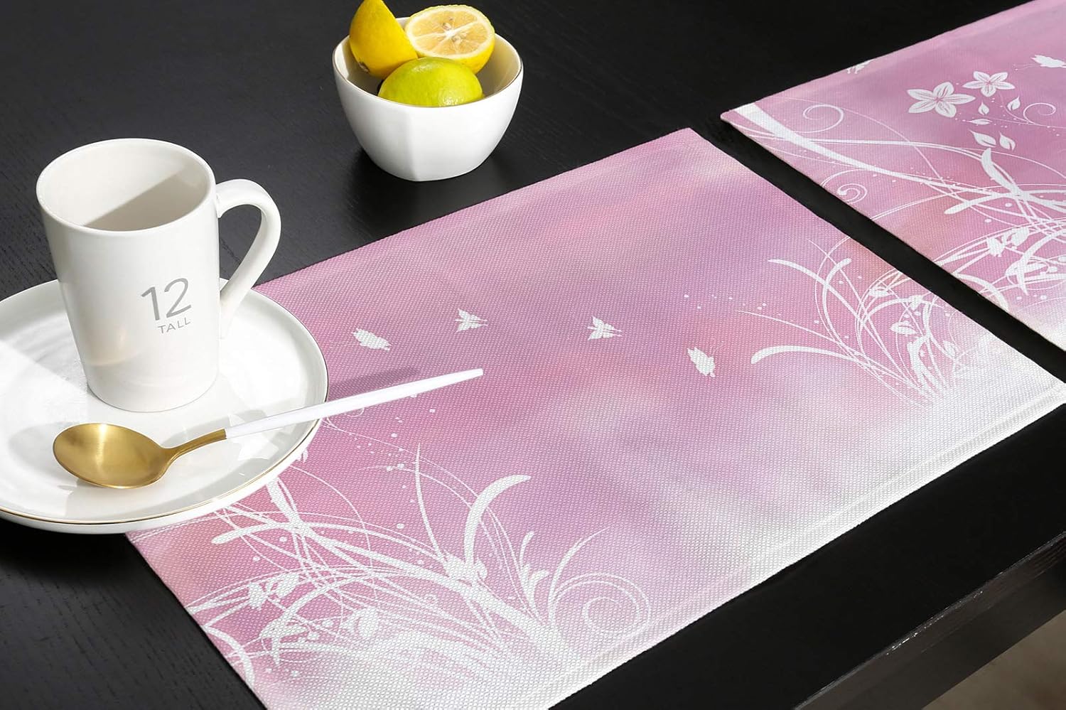 OUR WINGS Juego de 6 manteles individuales de arpillera de lino para mesa de comedor, cocina, decoración de fiestas, diseño floral de mariposa,