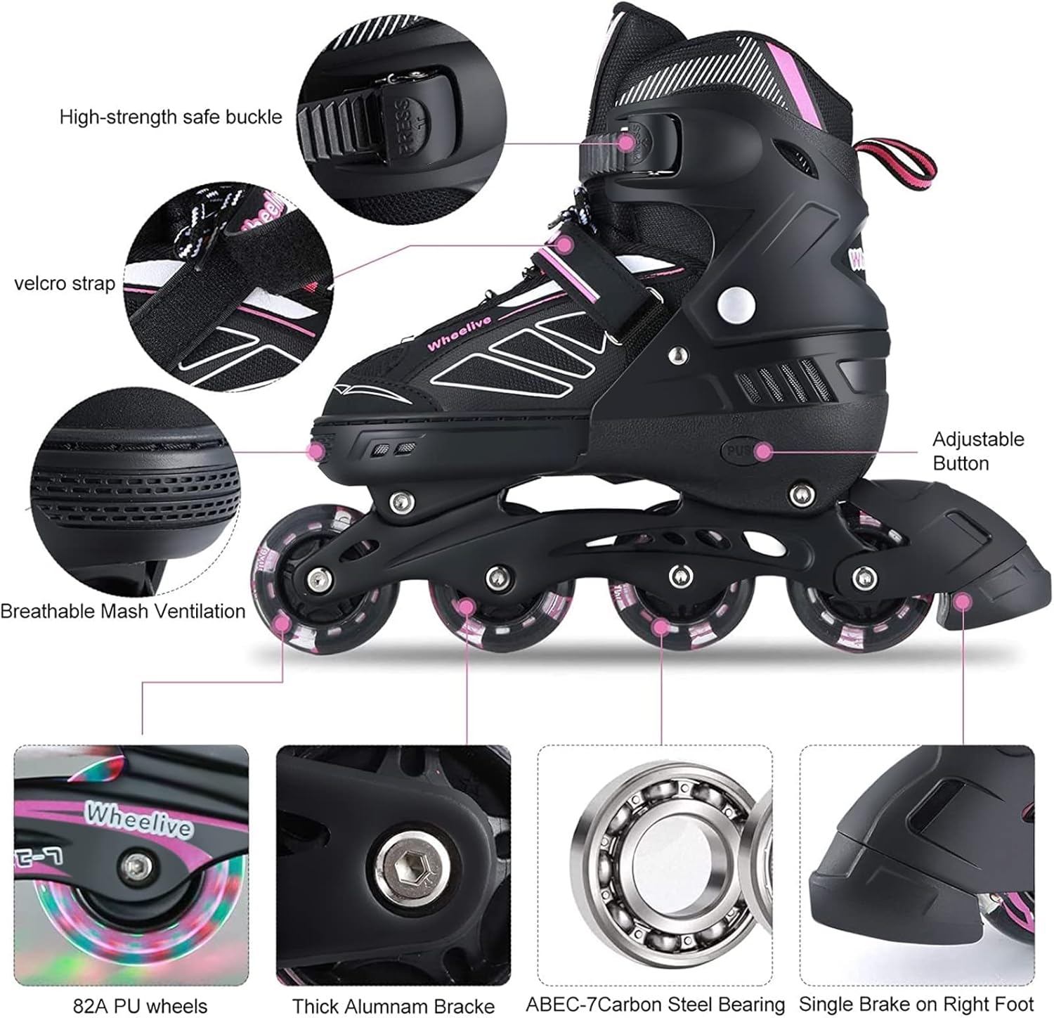 Patines en línea ajustables para niños y adultos, patines de rendimiento con ruedas iluminadas, ideales para jóvenes, niños y niñas, hombres y