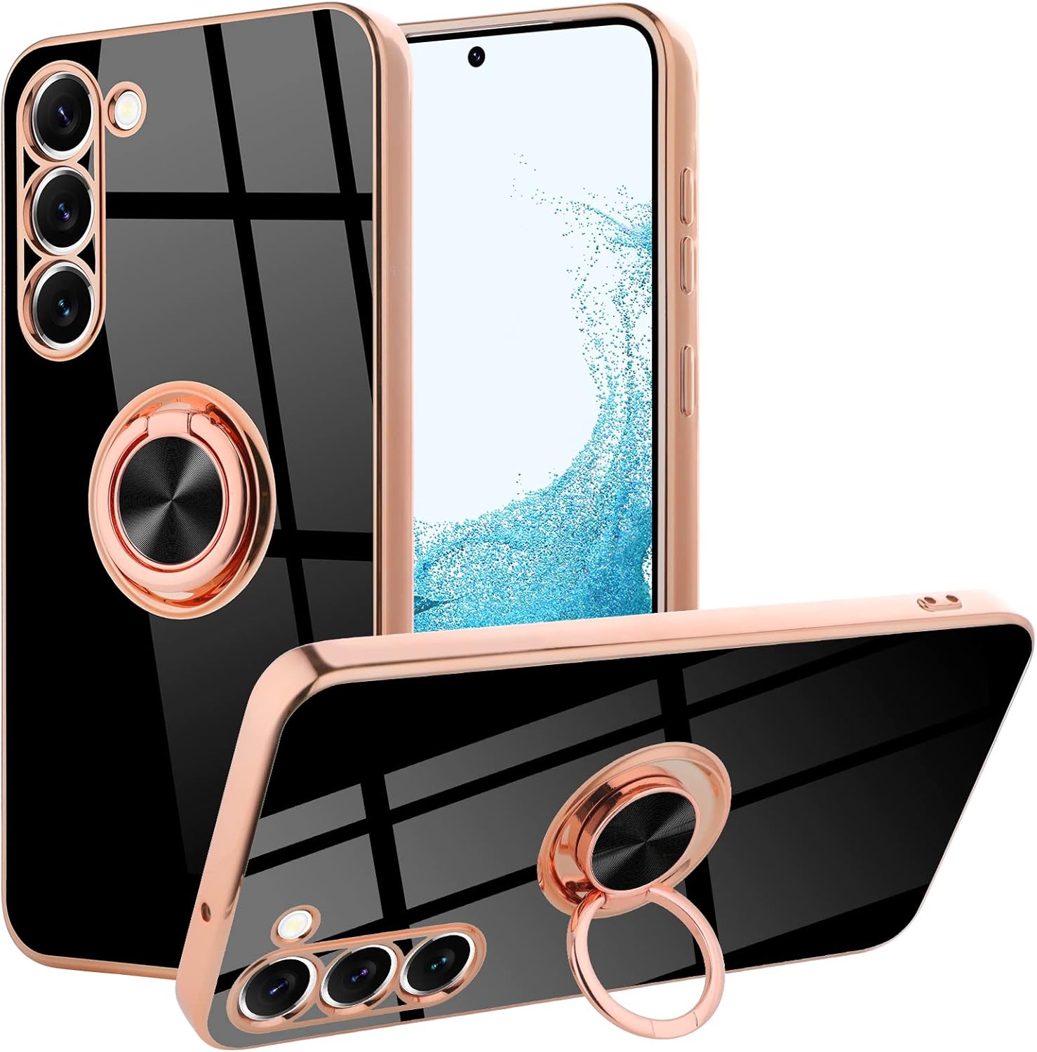 MOWIME Funda diseñada para Samsung Galaxy S23 Plus 5G, cubierta protectora delgada y flexible con soporte de anillo de teléfono incorporado con