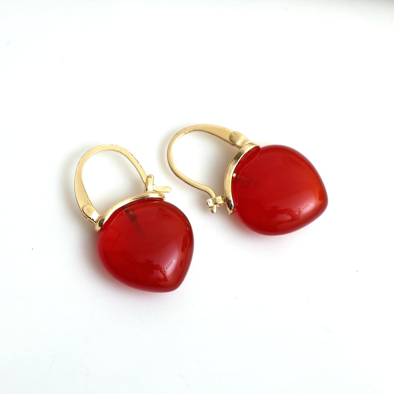 Gempires Carnelian Huggie Hoop Earrings, Dangling Earrings for Women, Handmade 15mm Pear shape Earrings, Everyday Wear, 14k Gold Plated Jewelry,