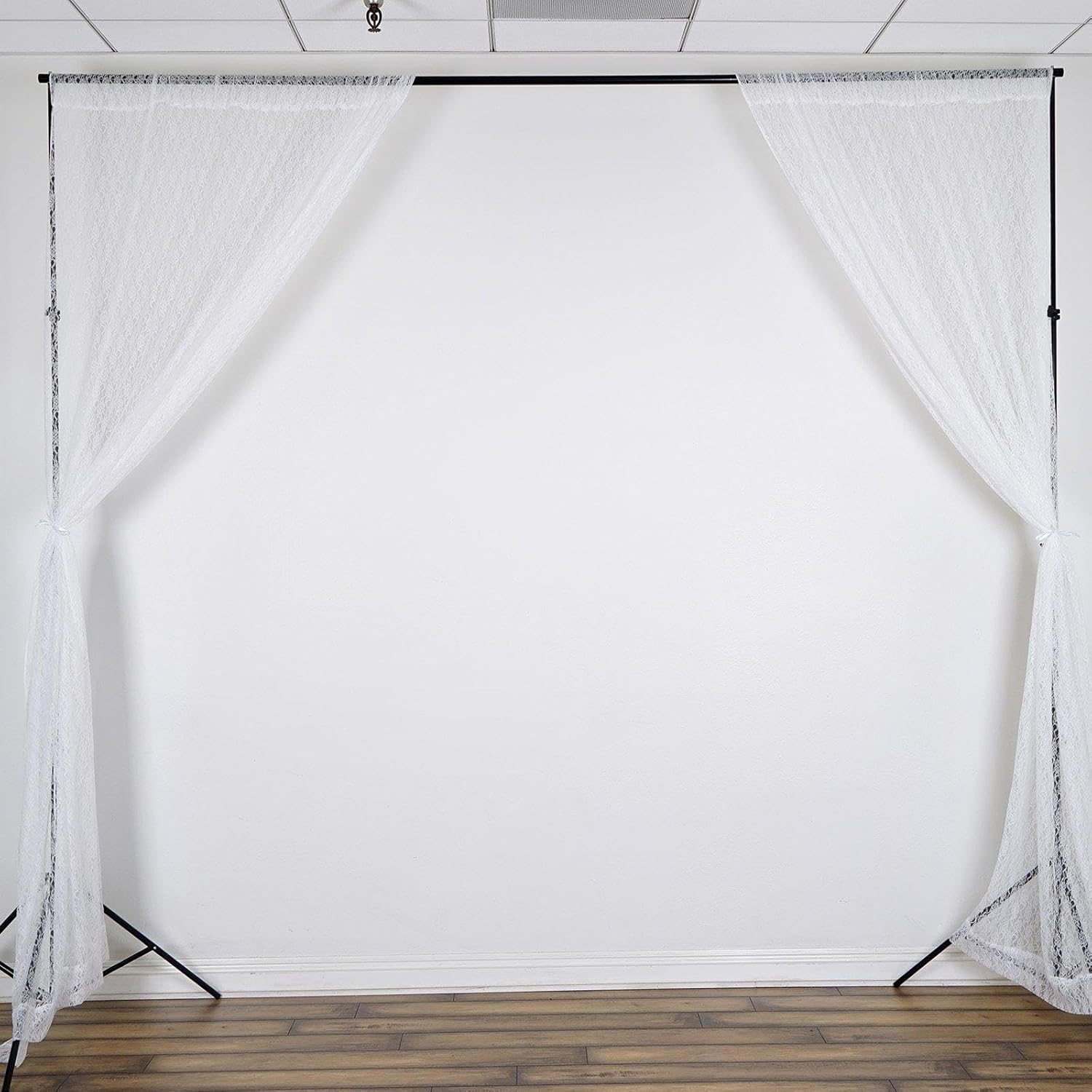 Efavormart – Paquete de 2 cortinas transparentes de encaje floral ignífugas blancas de 5 x 10 pies con bolsillos para barra