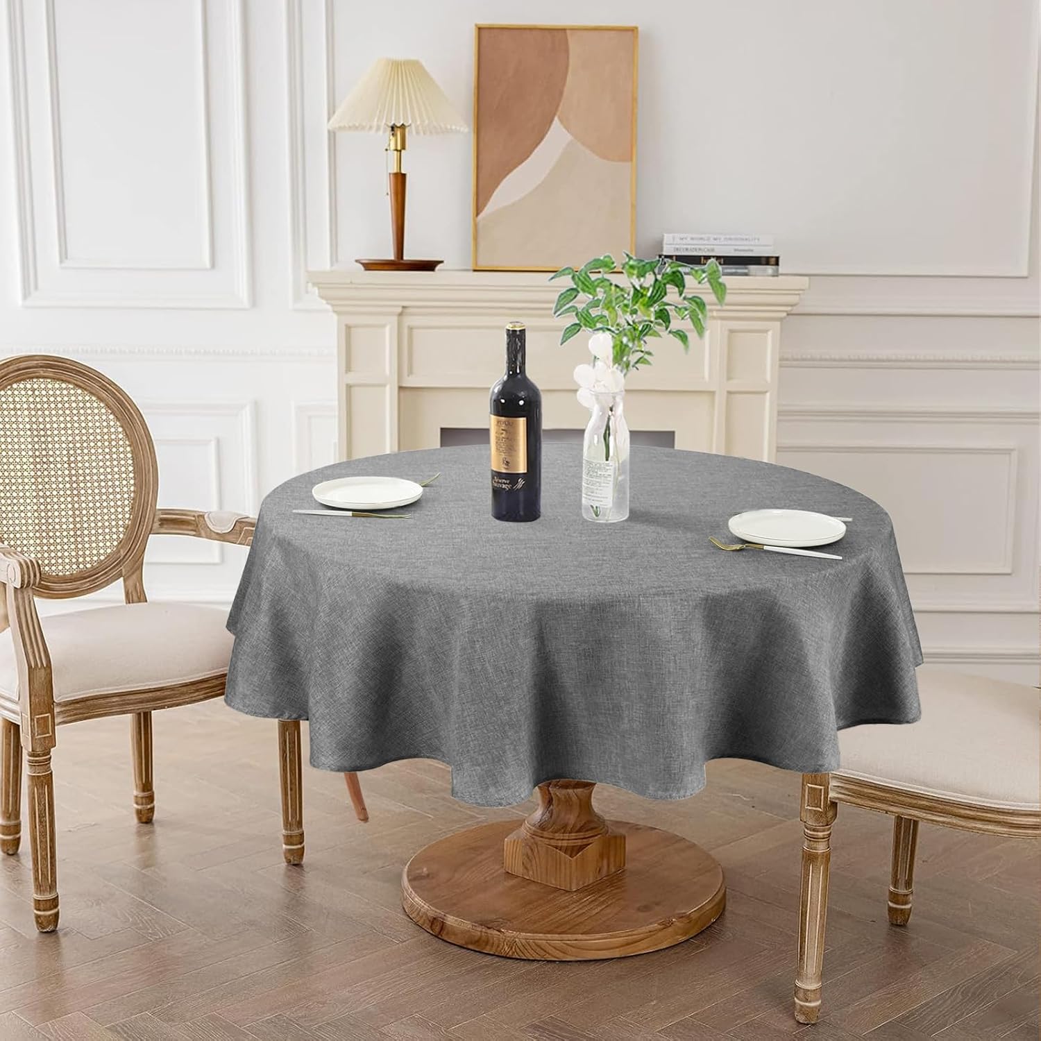 IOFRYION Mantel redondo de tela texturizada de 54 pulgadas, resistente al agua, a prueba de satén, mantel redondo para cocina, comedor, Navidad,