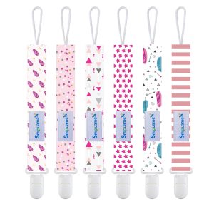 Smlpuame Clip para chupete para niña, paquete de 6 elegantes correas para bebés, soporte para paci con clip, ligero, universal, se adapta a la Smlpuame Clip para chupete para niña, paquete de 6 elegantes correas para bebés, soporte para paci con clip, ligero, universal, se adapta a la
